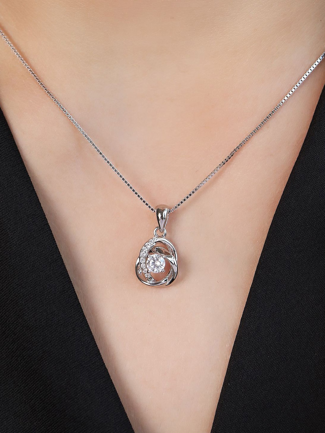 

Zavya Rhodium-Plated Circular Pendants with Chains, Silver