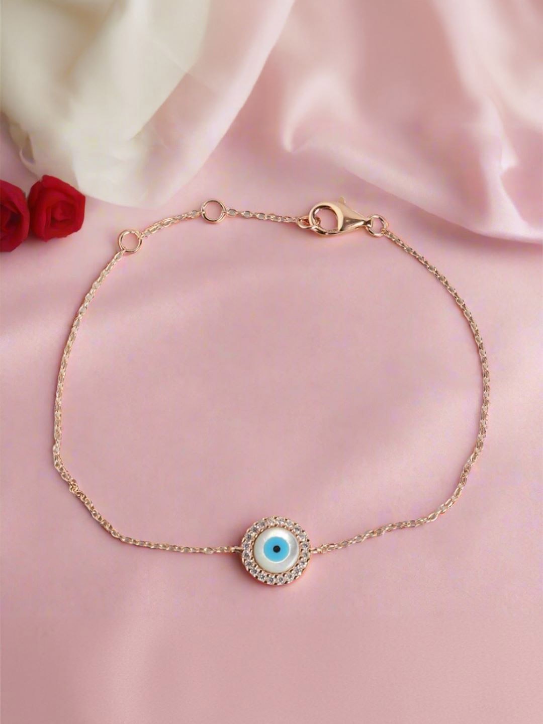 

Zavya Women Sterling Silver Cubic Zirconia Rose Gold-Plated Link Bracelet