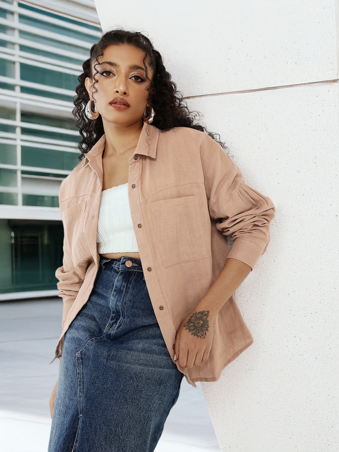 

glitchez Street Chic Regular Fit Shirt, Beige