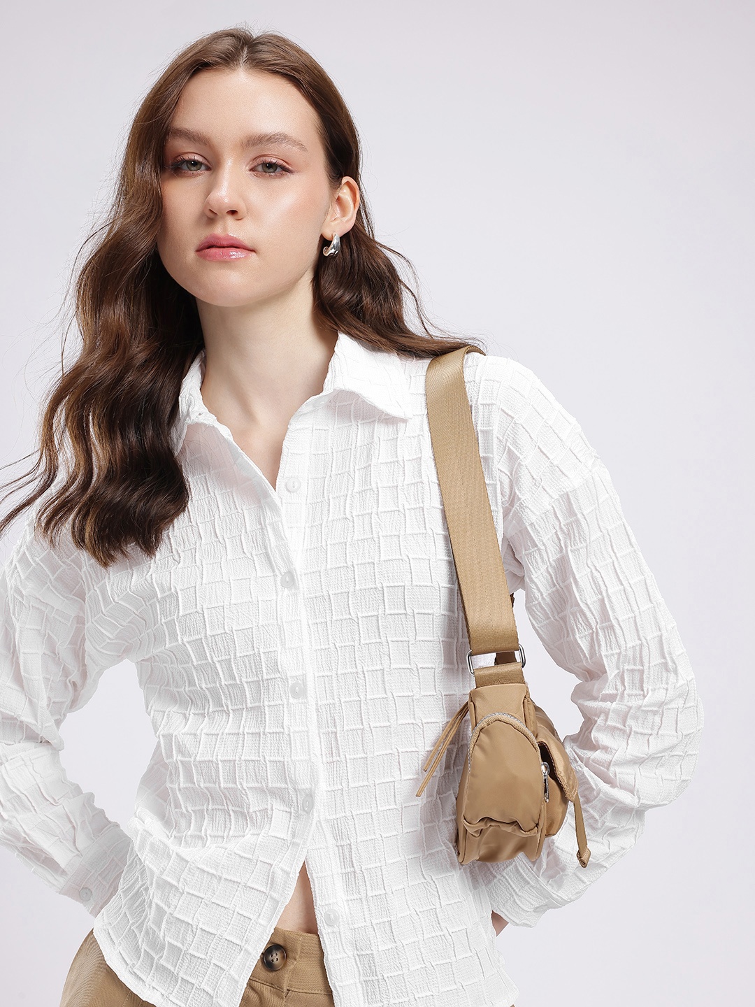 

glitchez Street Chic Textured Casual Shirt, White