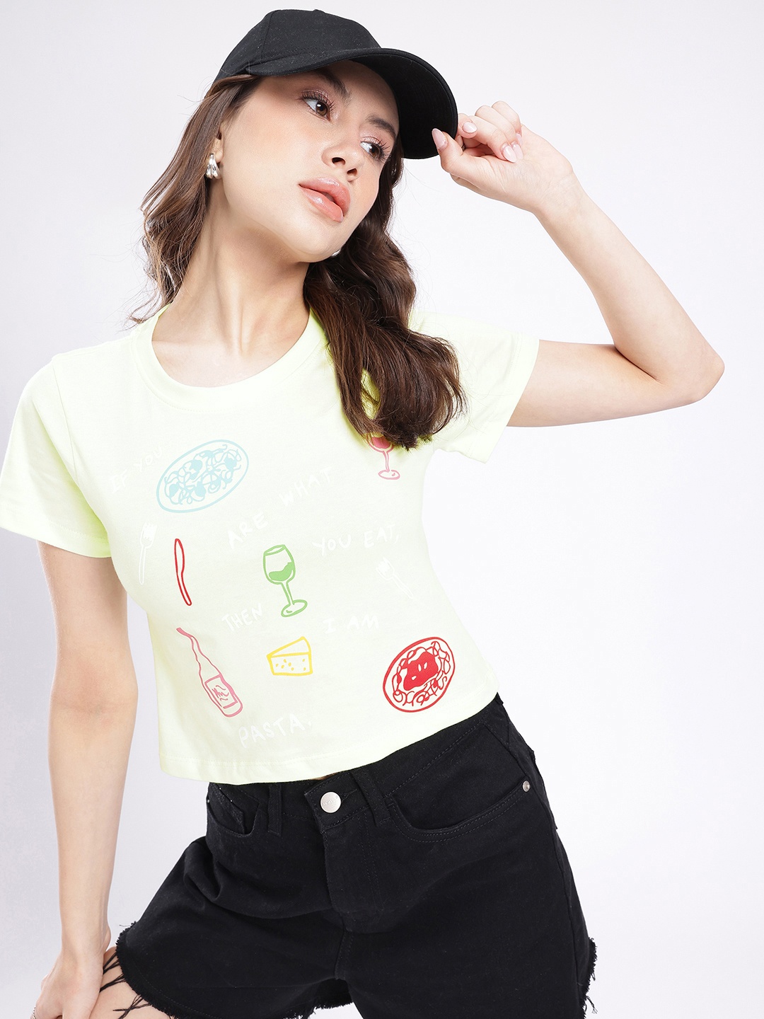 

glitchez Foodie Fashion Printed Crop T-shirt, Green