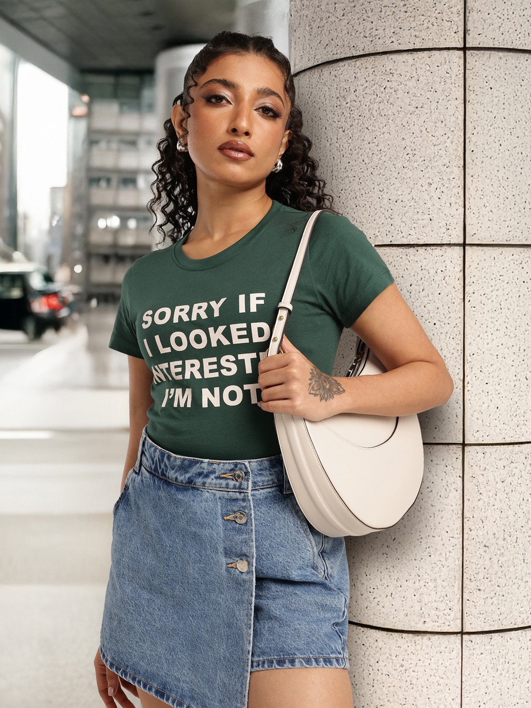 

glitchez Trendy Urban Edge Printed Crop T-shirt, Green