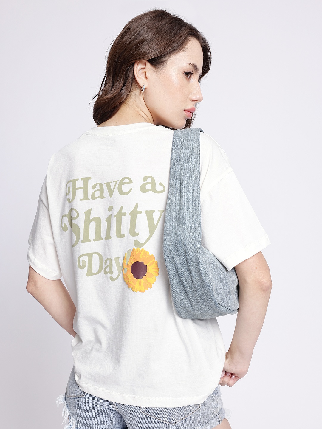 

glitchez Off Day Vibes Printed Oversized T-shirt, White
