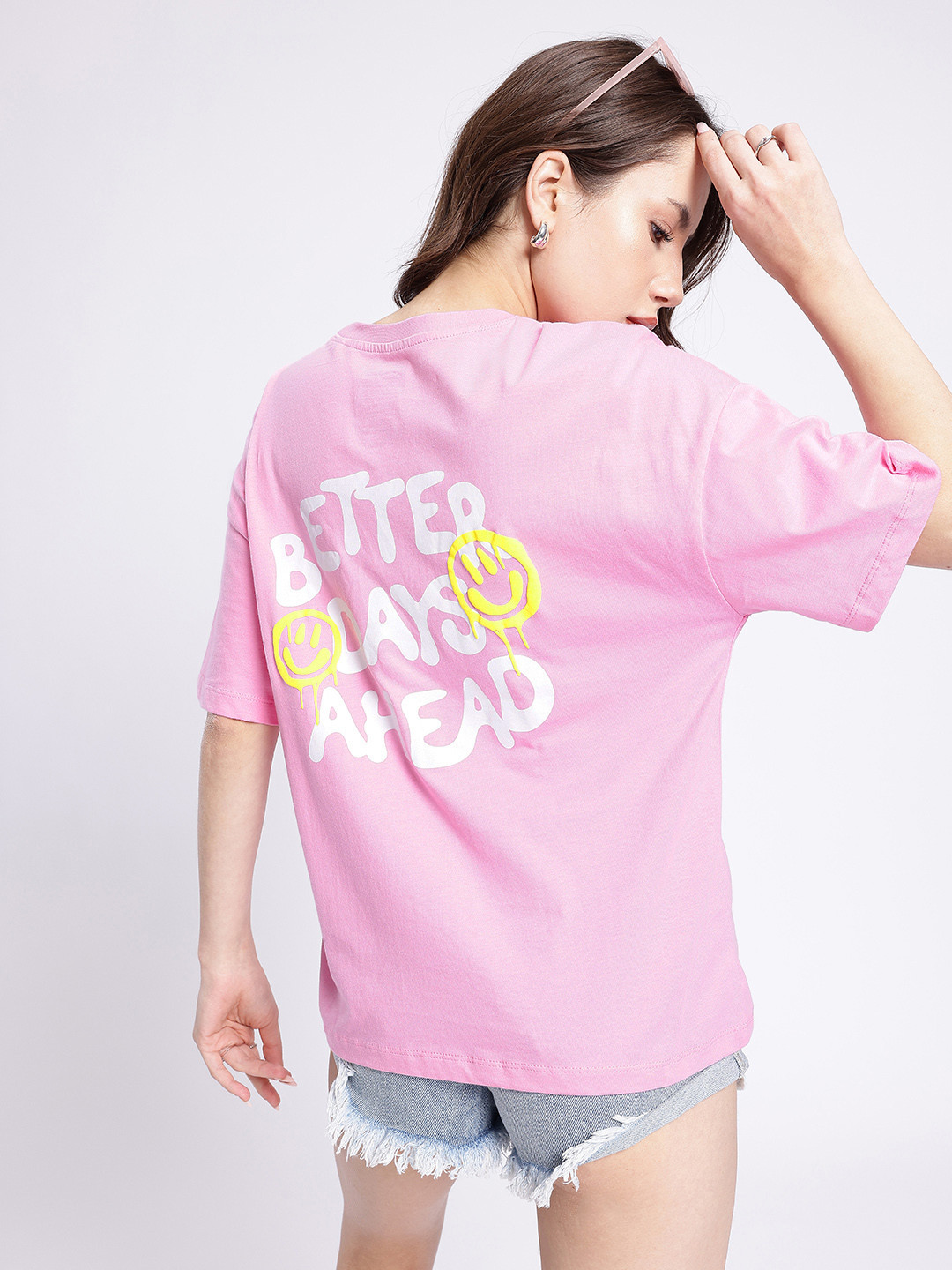 

glitchez Keep Going Printed Oversized T-shirt, Pink