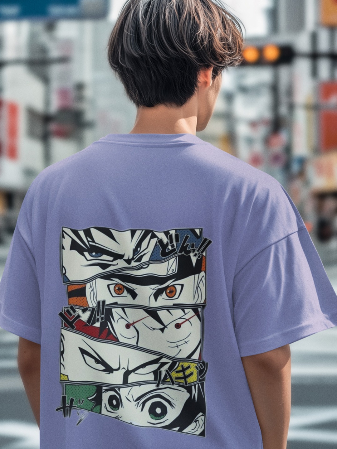 

Elibolz Anime Printed Drop-Shoulder Sleeves Bio Finish T-shirt, Purple