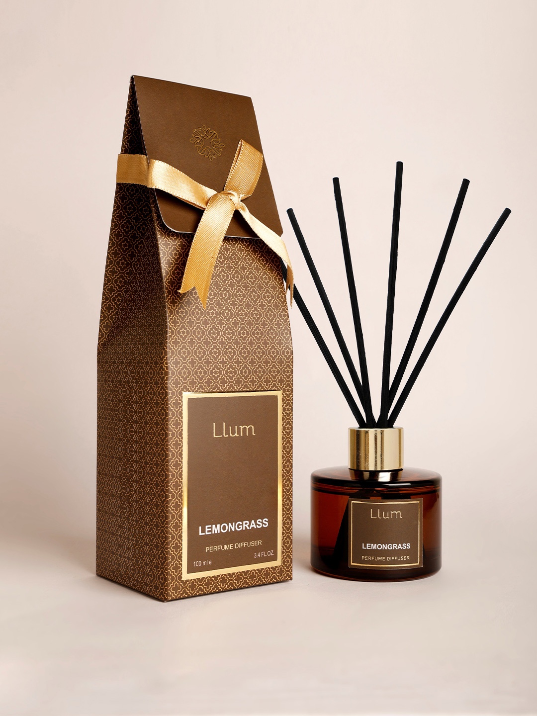

LLUM Lemongrass Essential Oil Reed Diffuser Set -100ml, Gold