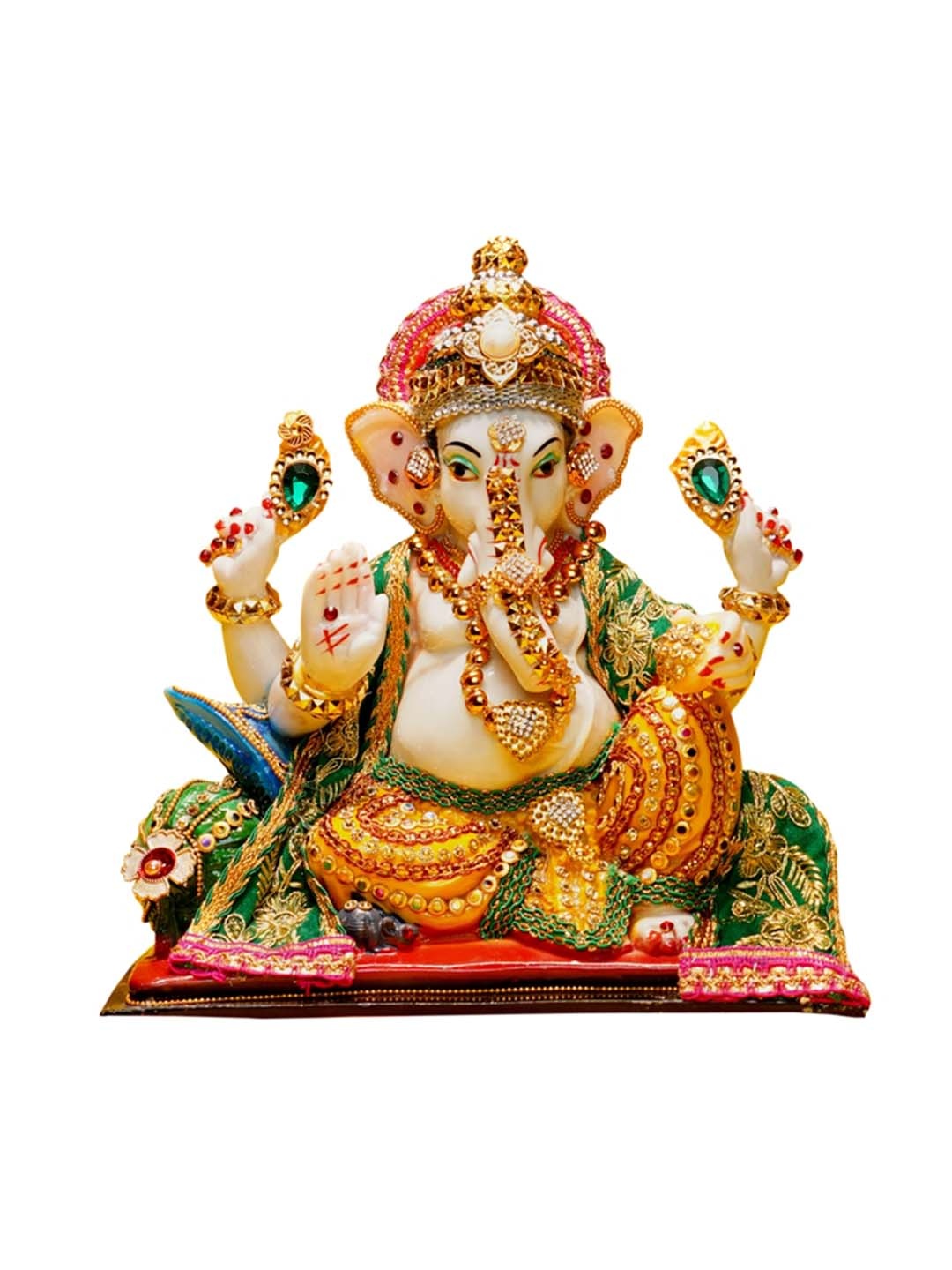 

NAYRA HANDICRAFTS Green & Gold Toned Ganesh ji Idol Showpiece