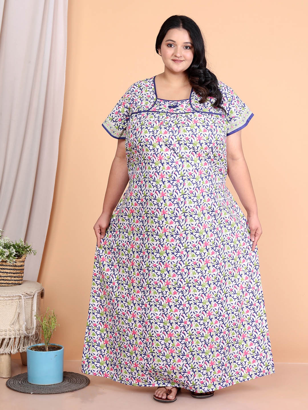 

JAIPZZ APPARELS Printed Maxi Nightdress, Blue