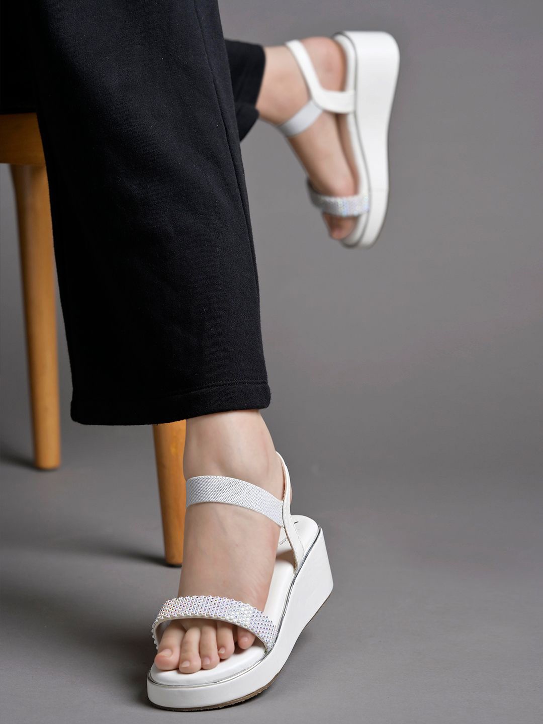 

Shoetopia Embellished Platform Sandals, White