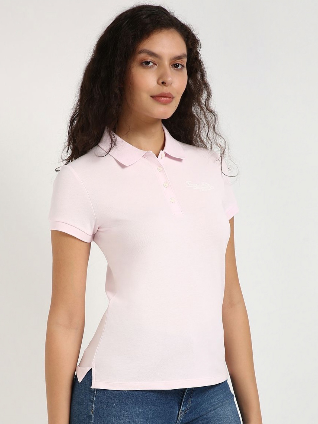 

Tommy Hilfiger Women Polo Collar Pockets Slim Fit T-shirt, Pink
