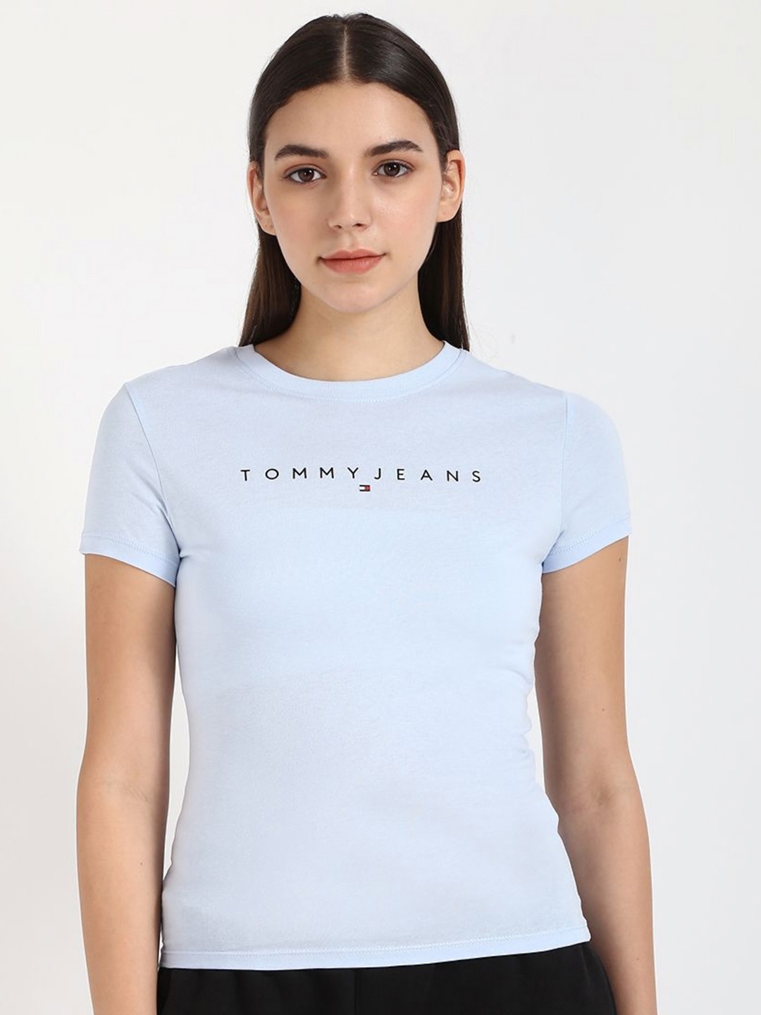 Tommy Hilfiger Women Typography Slim Fit T-shirt, Blue