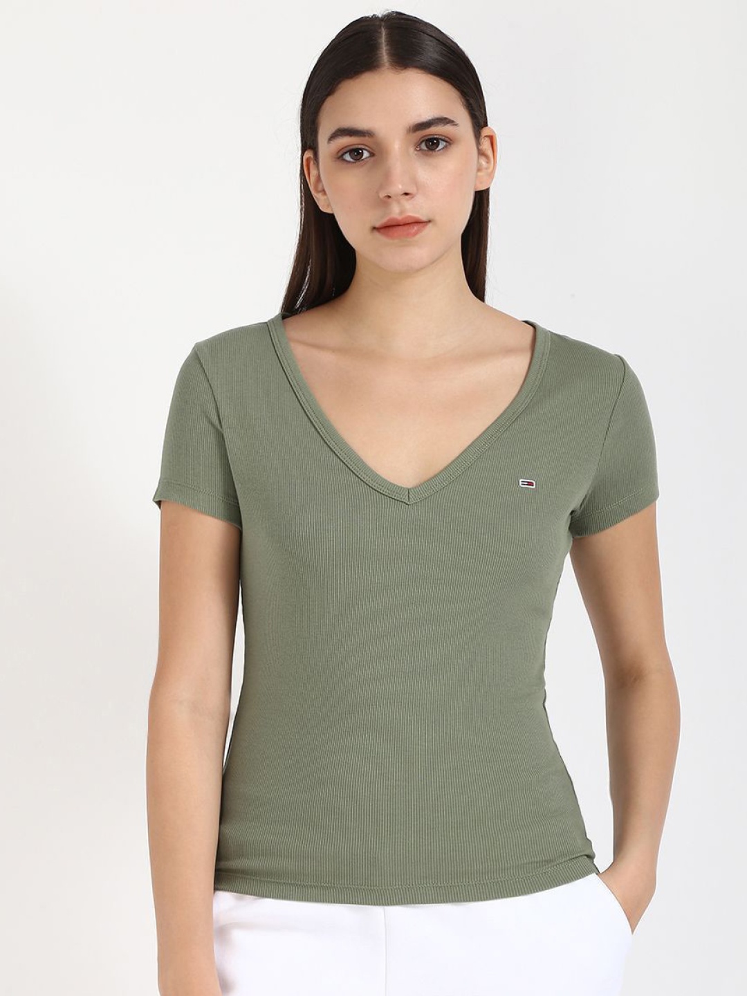 

Tommy Hilfiger Women Raw Edge Slim Fit T-shirt, Green