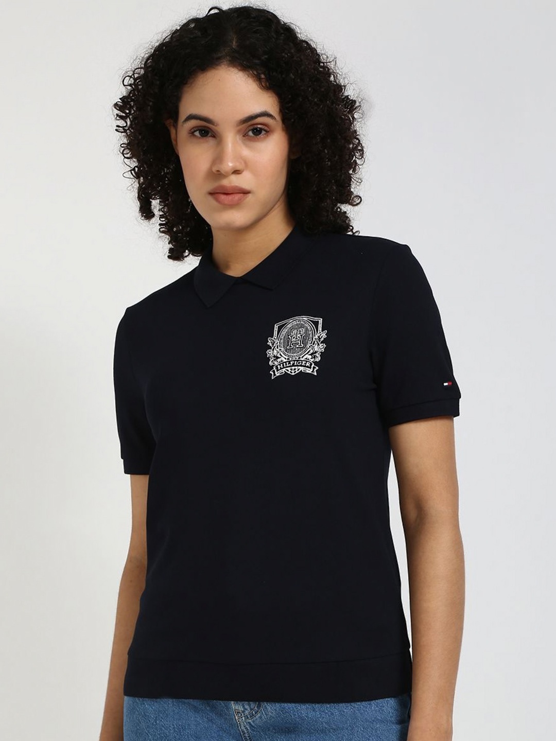 

Tommy Hilfiger Women Polo Collar Applique T-shirt, Blue