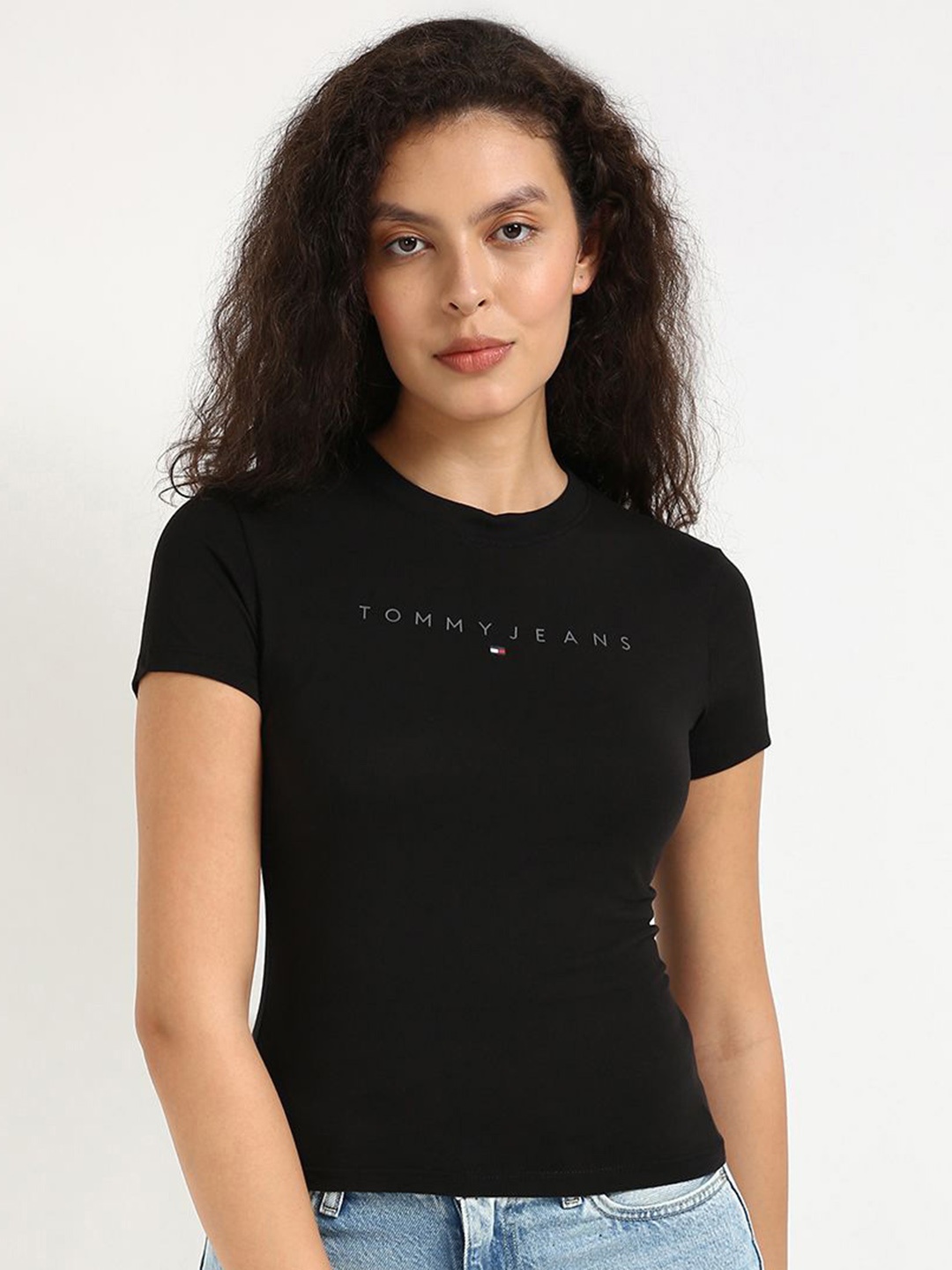 

Tommy Hilfiger Women Typography Slim Fit T-shirt, Black