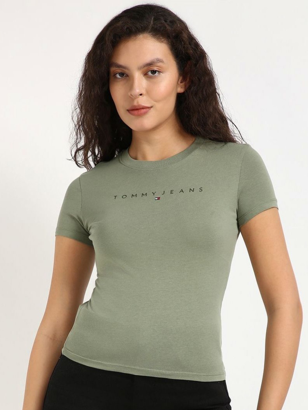 Tommy Hilfiger Women Typography Pockets Slim Fit T-shirt, Green