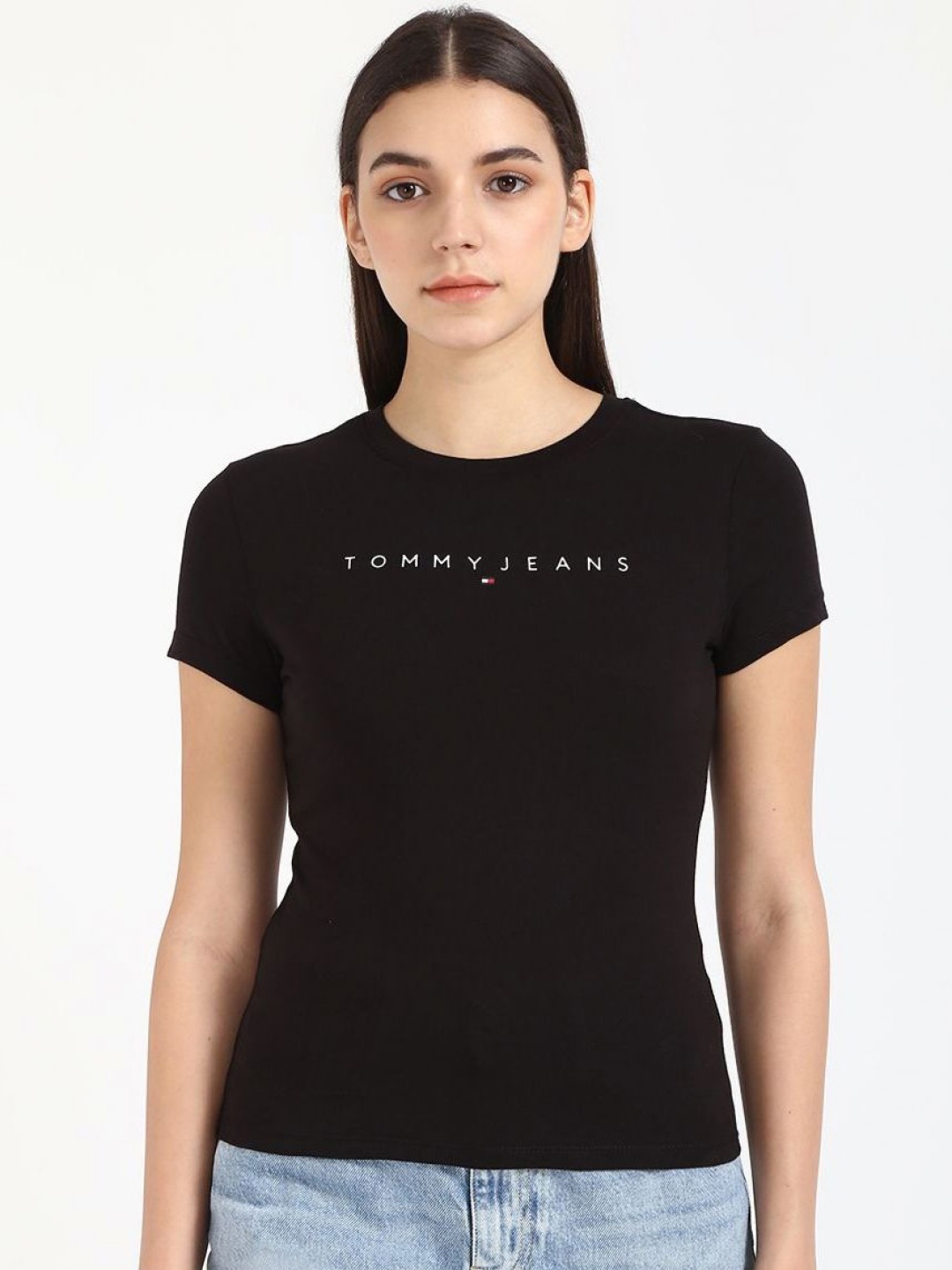 Tommy Hilfiger Women Typography Pockets Slim Fit T-shirt, Black