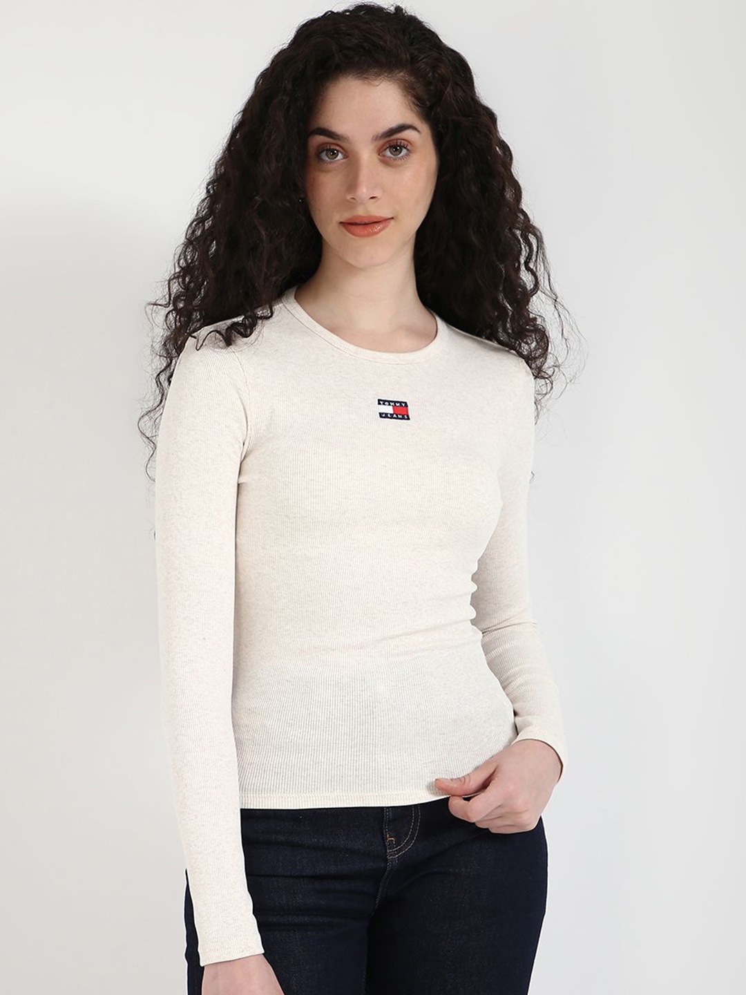 

Tommy Hilfiger Women Pockets Slim Fit T-shirt, Beige