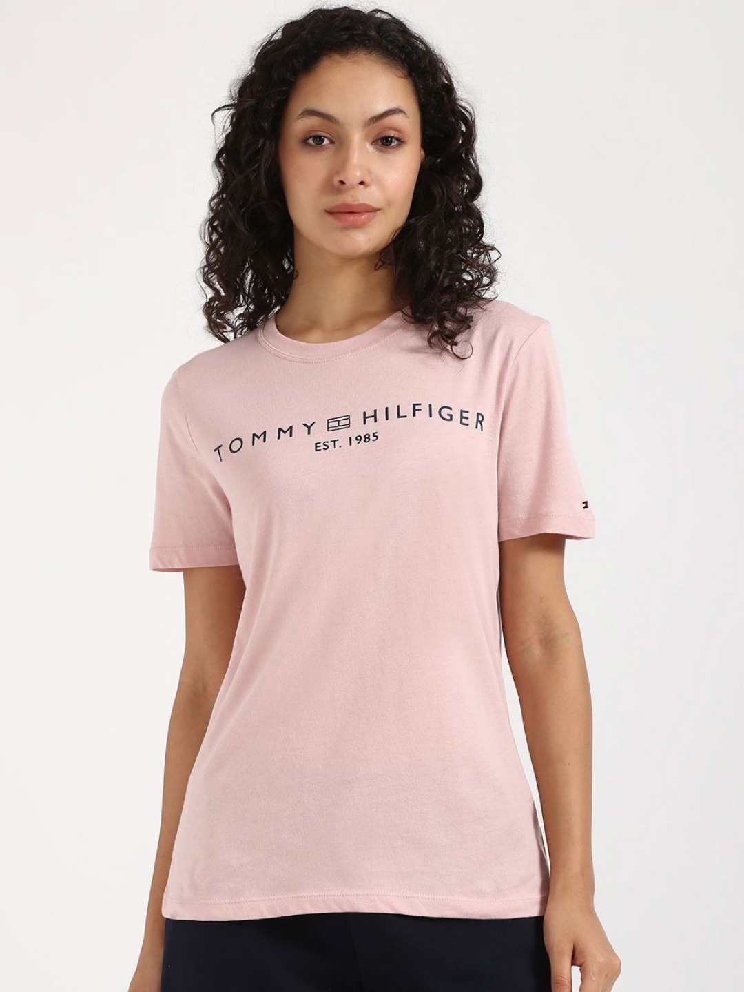

Tommy Hilfiger Women Typography Pockets T-shirt, Pink