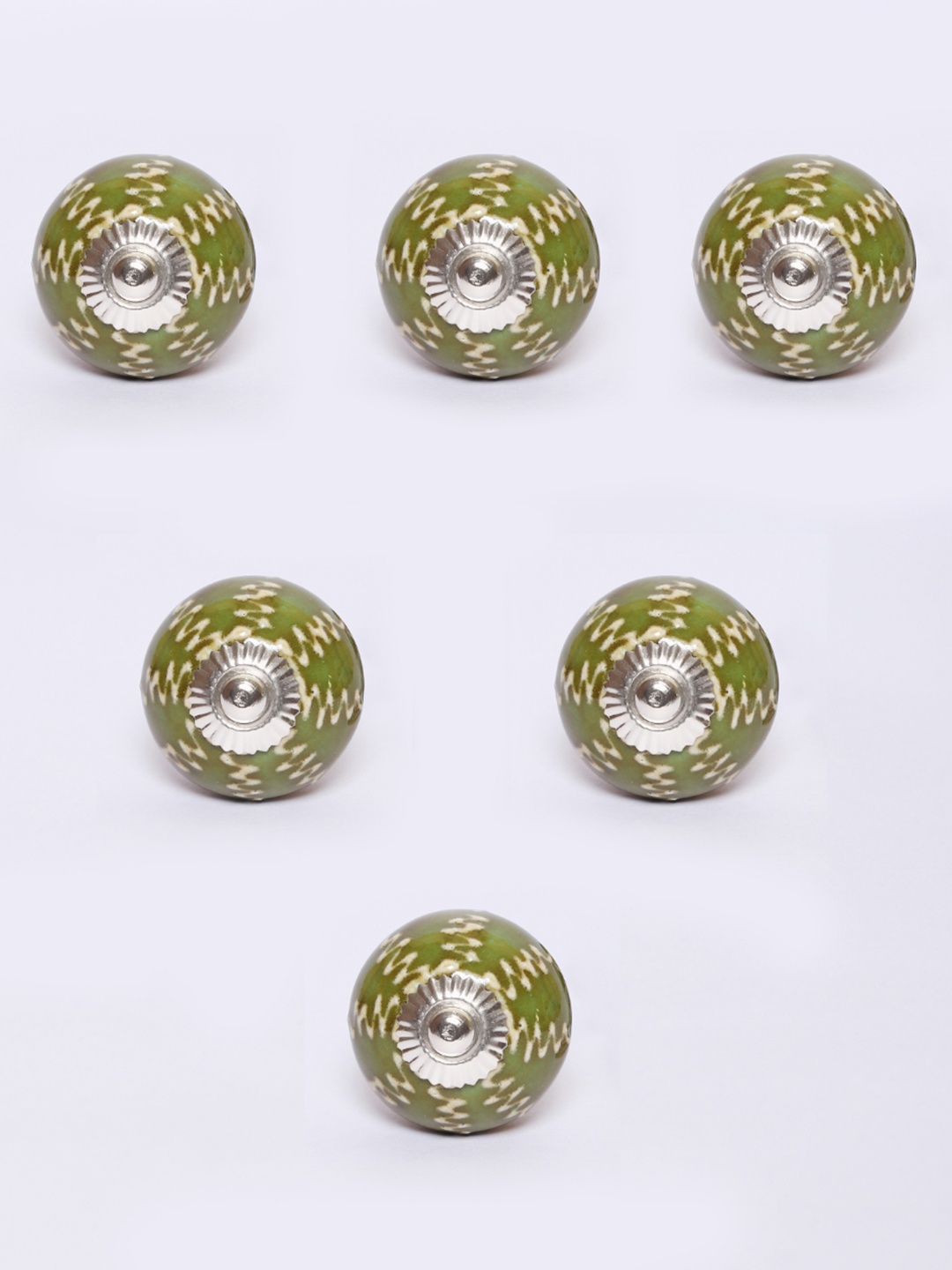 

MODEFE Green & White 6 Pieces Printed Ceramic Door Knobs