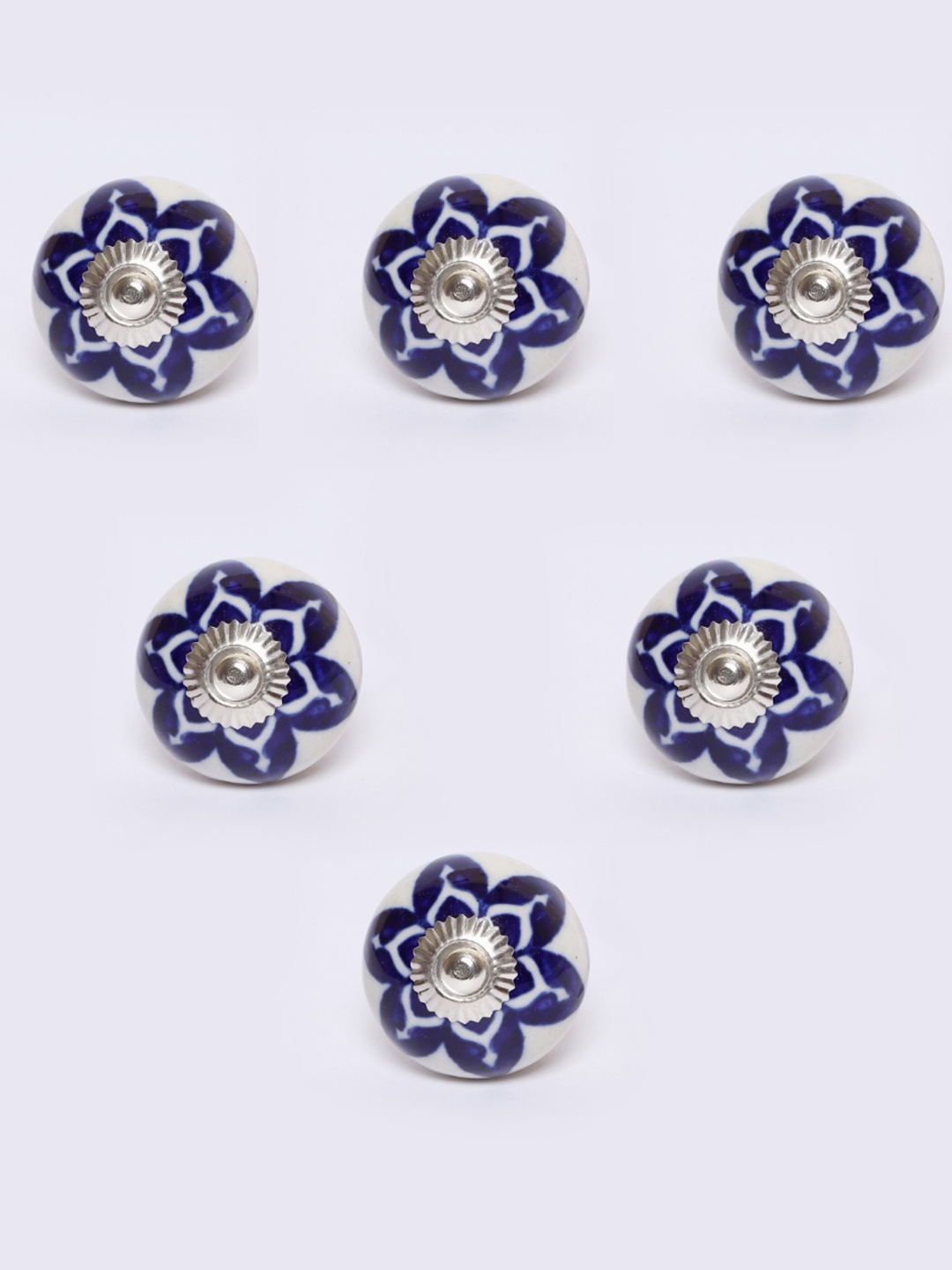 

MODEFE White & Blue 6 Pieces Printed Ceramic Door Knobs