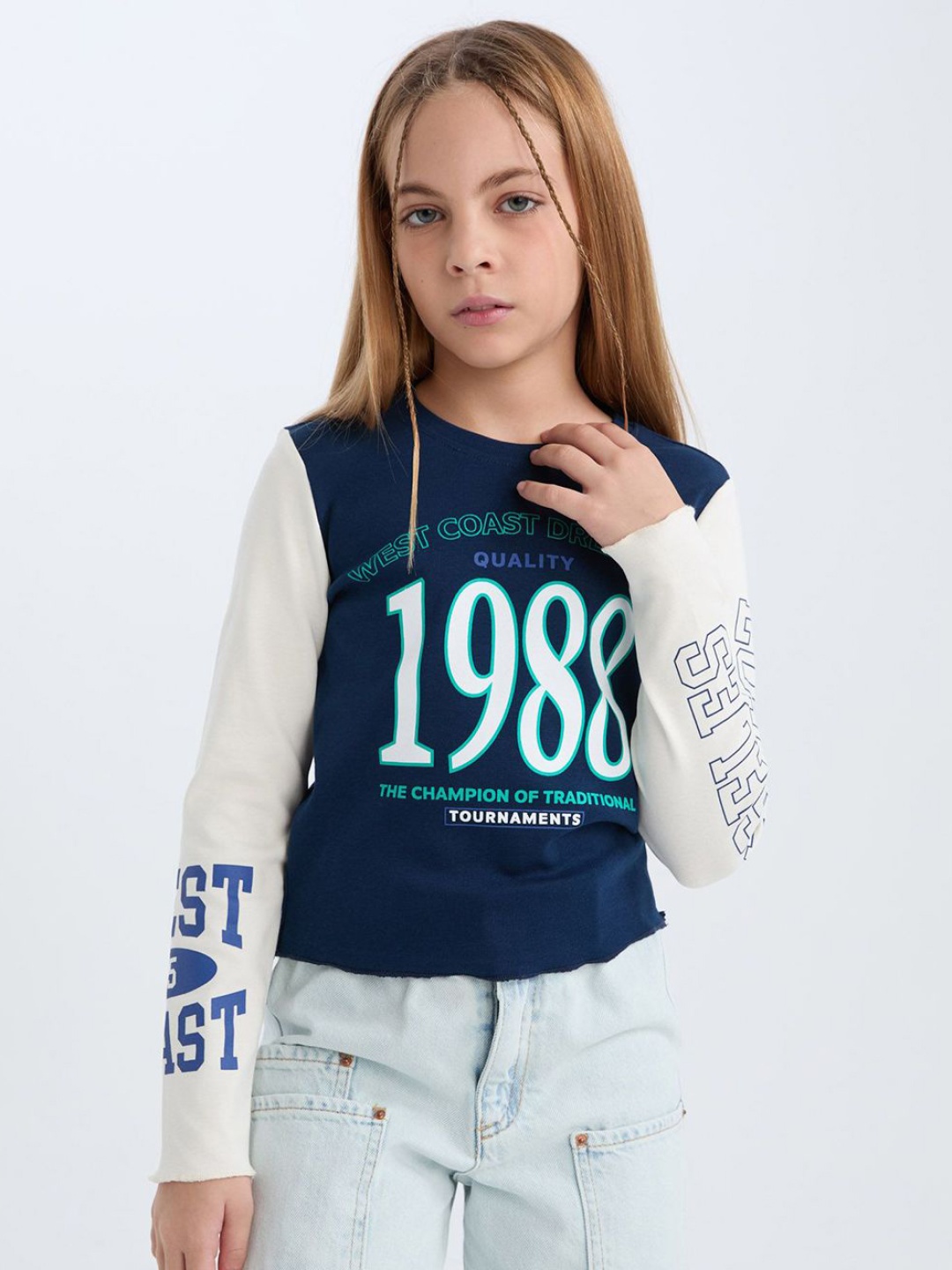 DeFacto Girls Typography Printed Applique T-shirt, Na