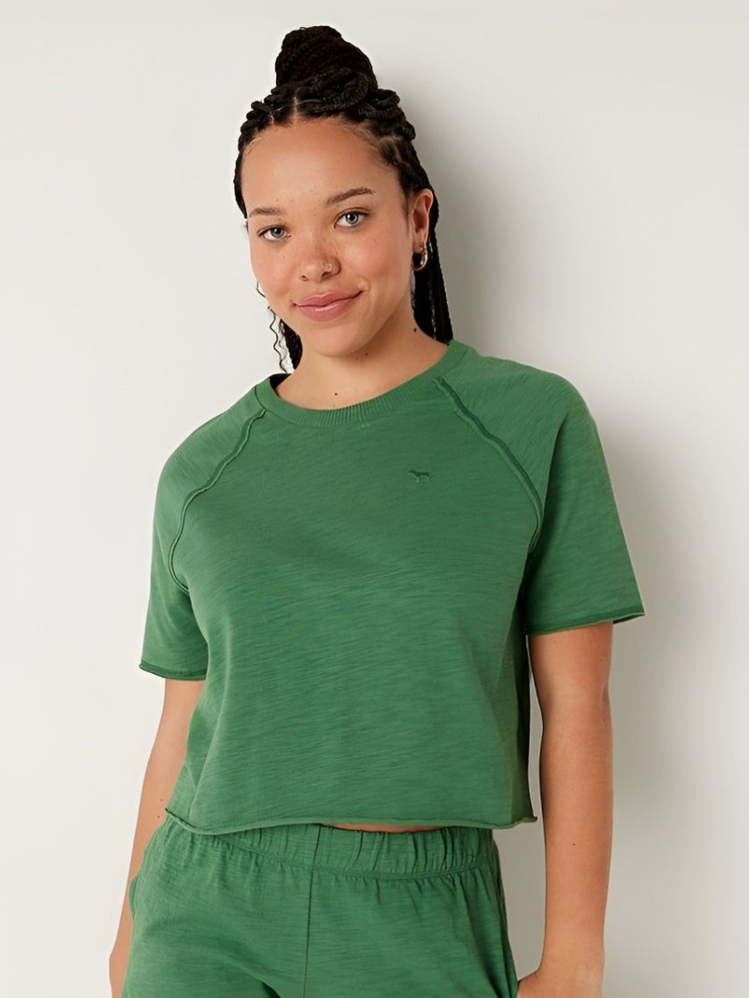 

Victoria's Secret Women Solid Round Neck Cotton T-shirt, Green