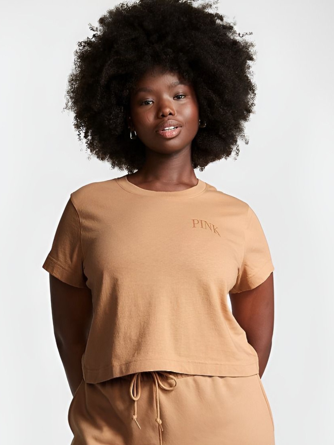 

Victoria's Secret Women Typography Printed Round Neck Cotton T-shirt, Beige