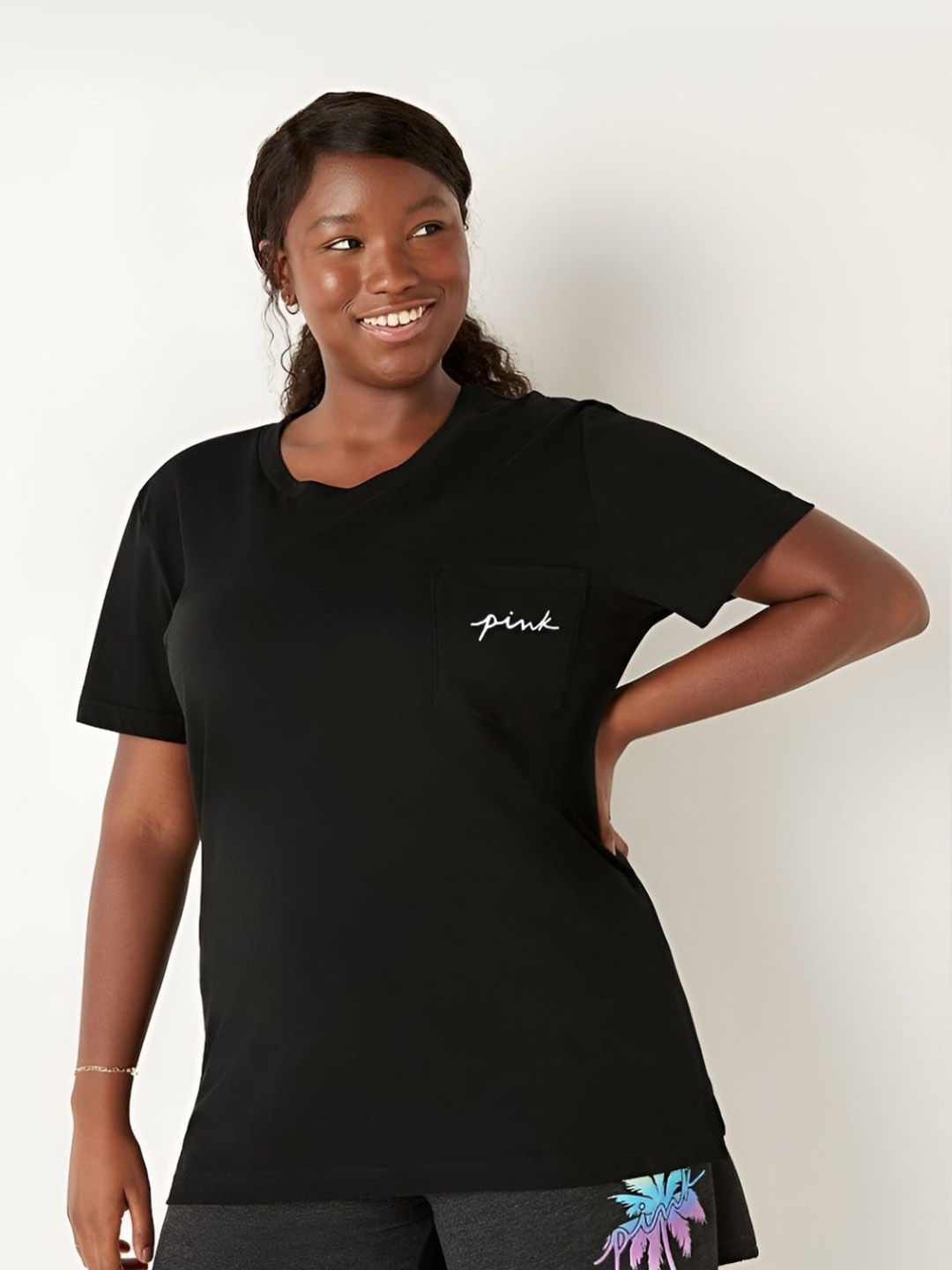 

Victoria's Secret Women High Neck Pockets T-shirt, Black