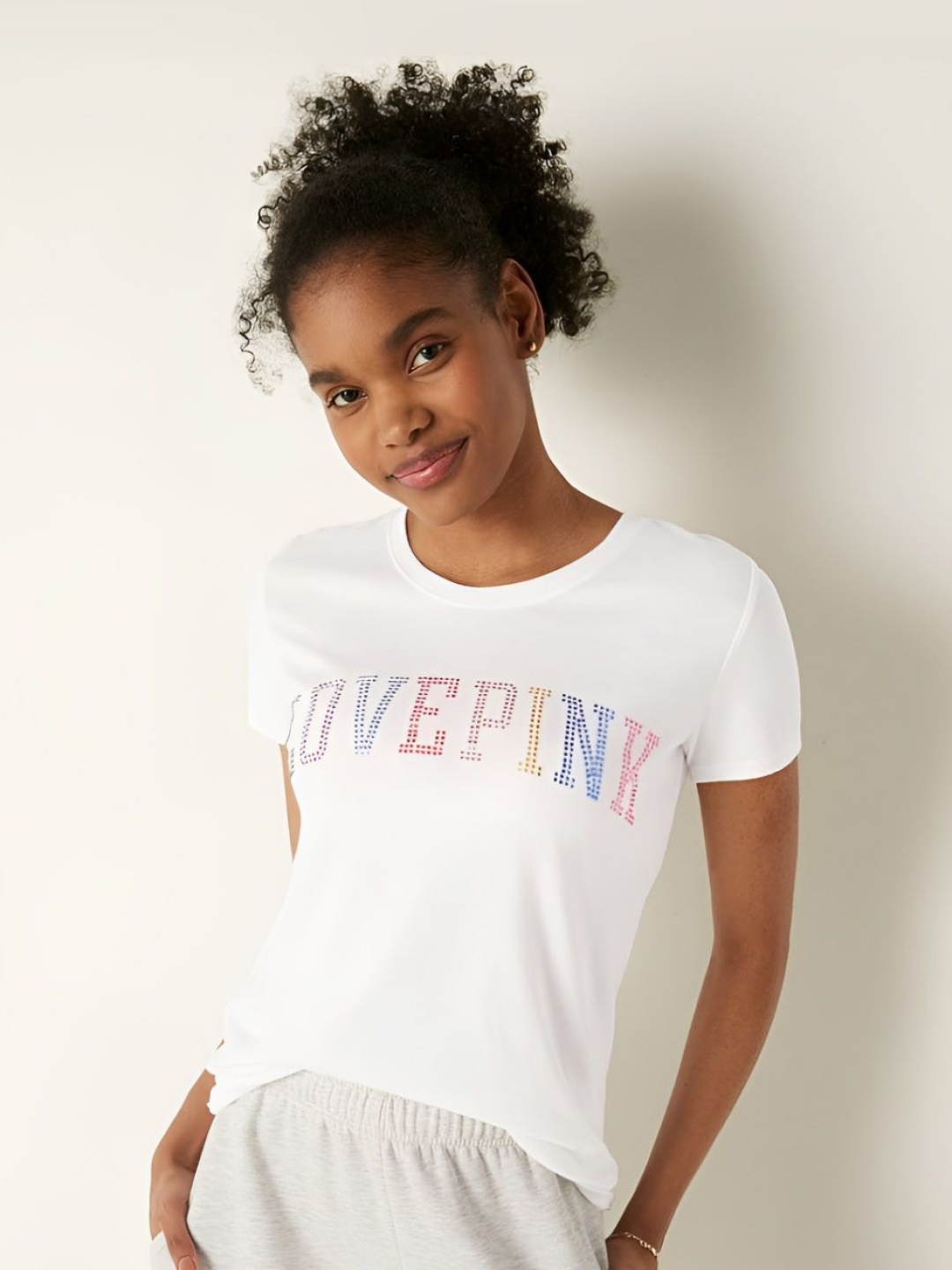 

Victoria's Secret Women Typography Printed Round Neck Cotton T-shirt, White