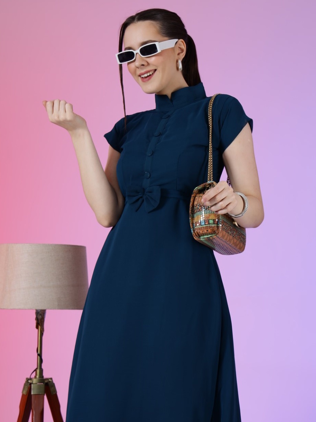 

Femvy Women High Neck Maxi Dress, Blue