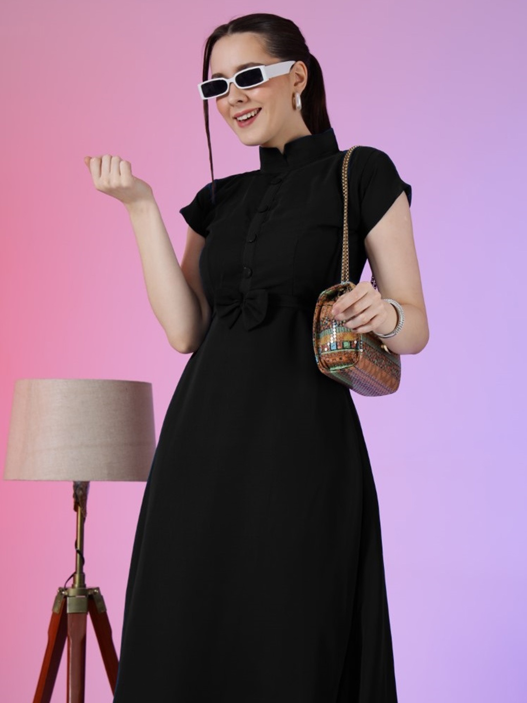 

Krunal Raiyani Women High Neck Maxi Dress, Black