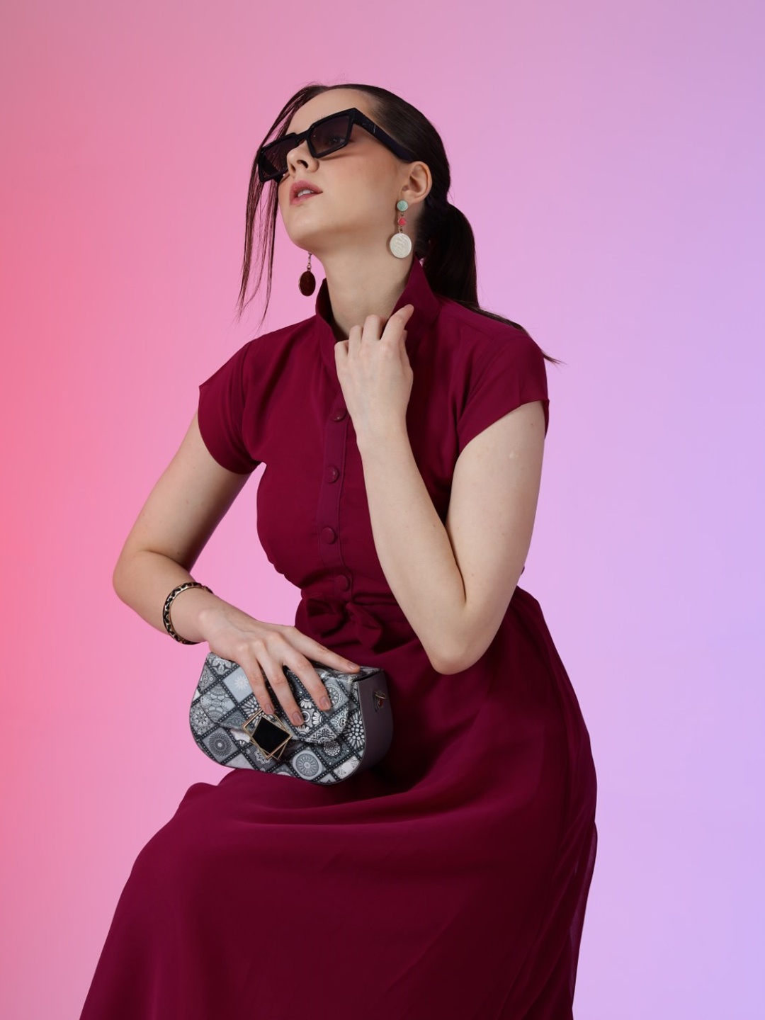 

Krunal Raiyani Women Peter Pan Collar Fit & Flare Maxi Dress, Magenta