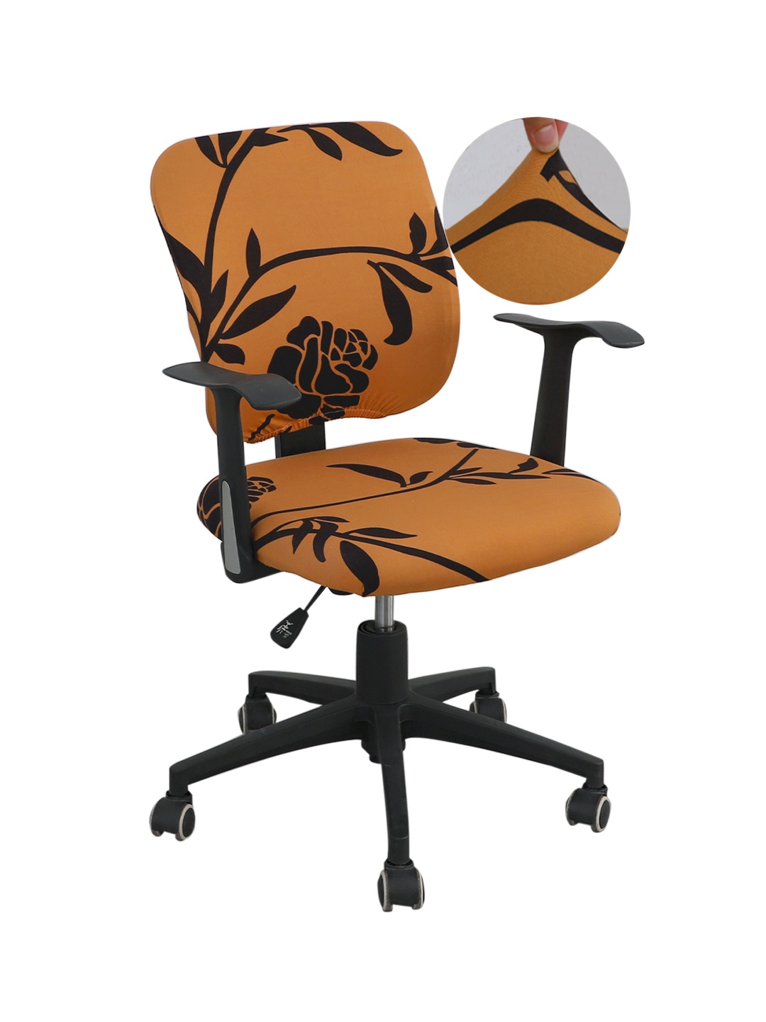 

HOKIPO Brown & Black Floral Printed Stretchable Chair Cover