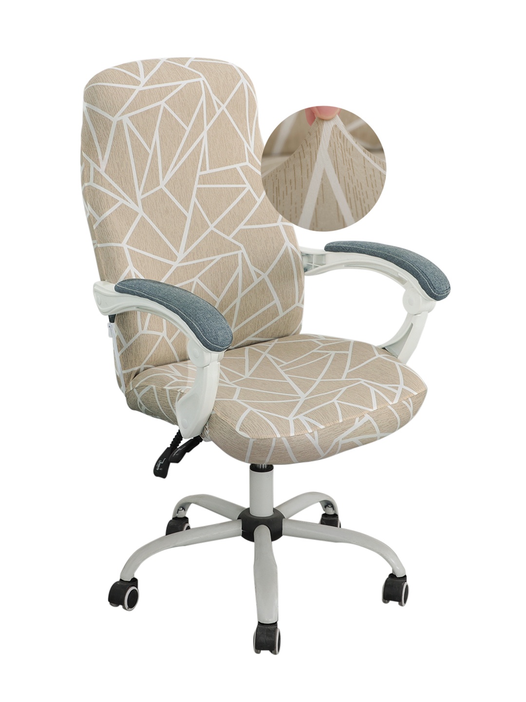 

HOKIPO Beige & White Geometric Printed 140 GSM Chair Cover