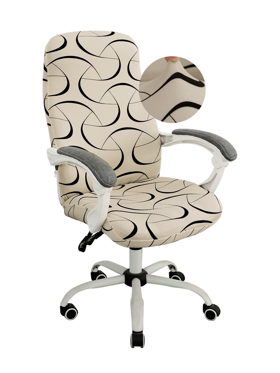

HOKIPO Beige & Black Abstract Printed Stretchable Chair Cover