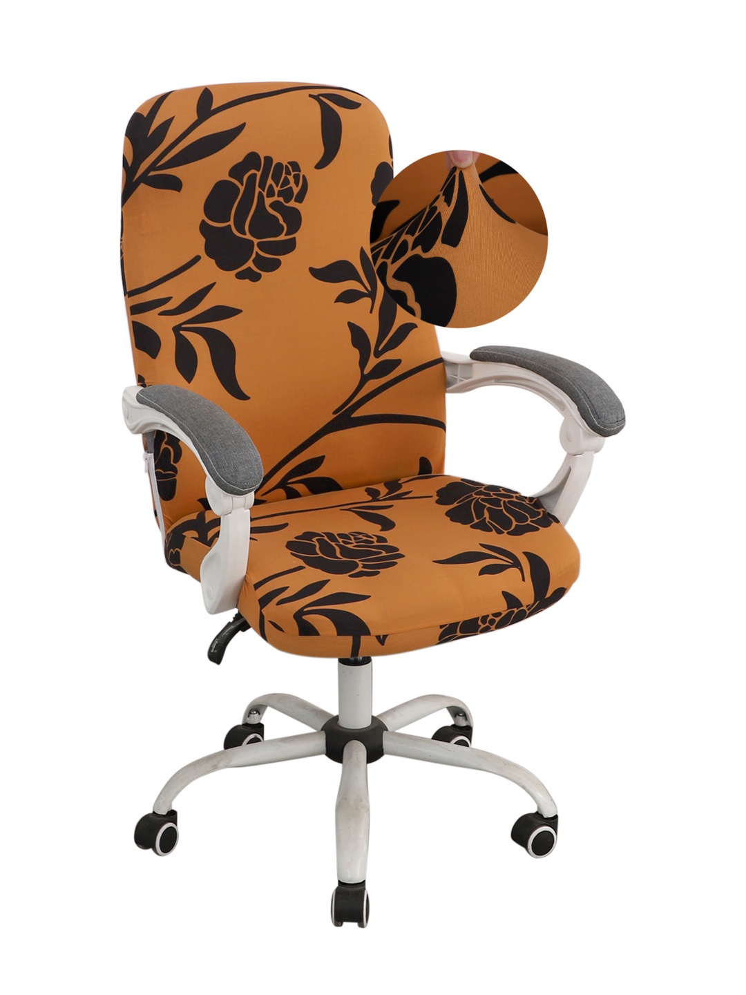 

HOKIPO Brown & Black Floral Printed Stretchable Office Chair Cover