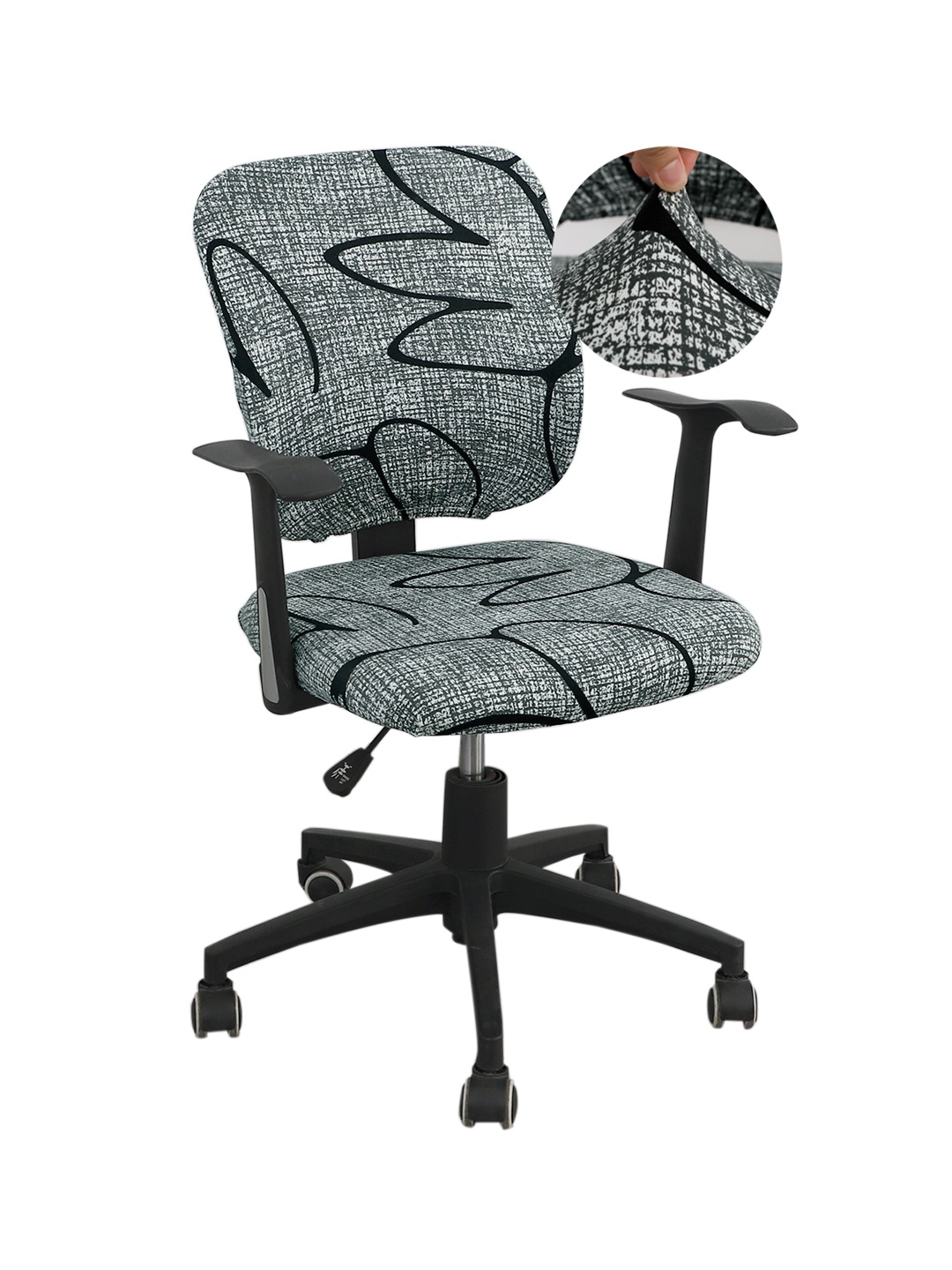 

HOKIPO Grey & Black Abstract Printed Stretchable Chair Cover