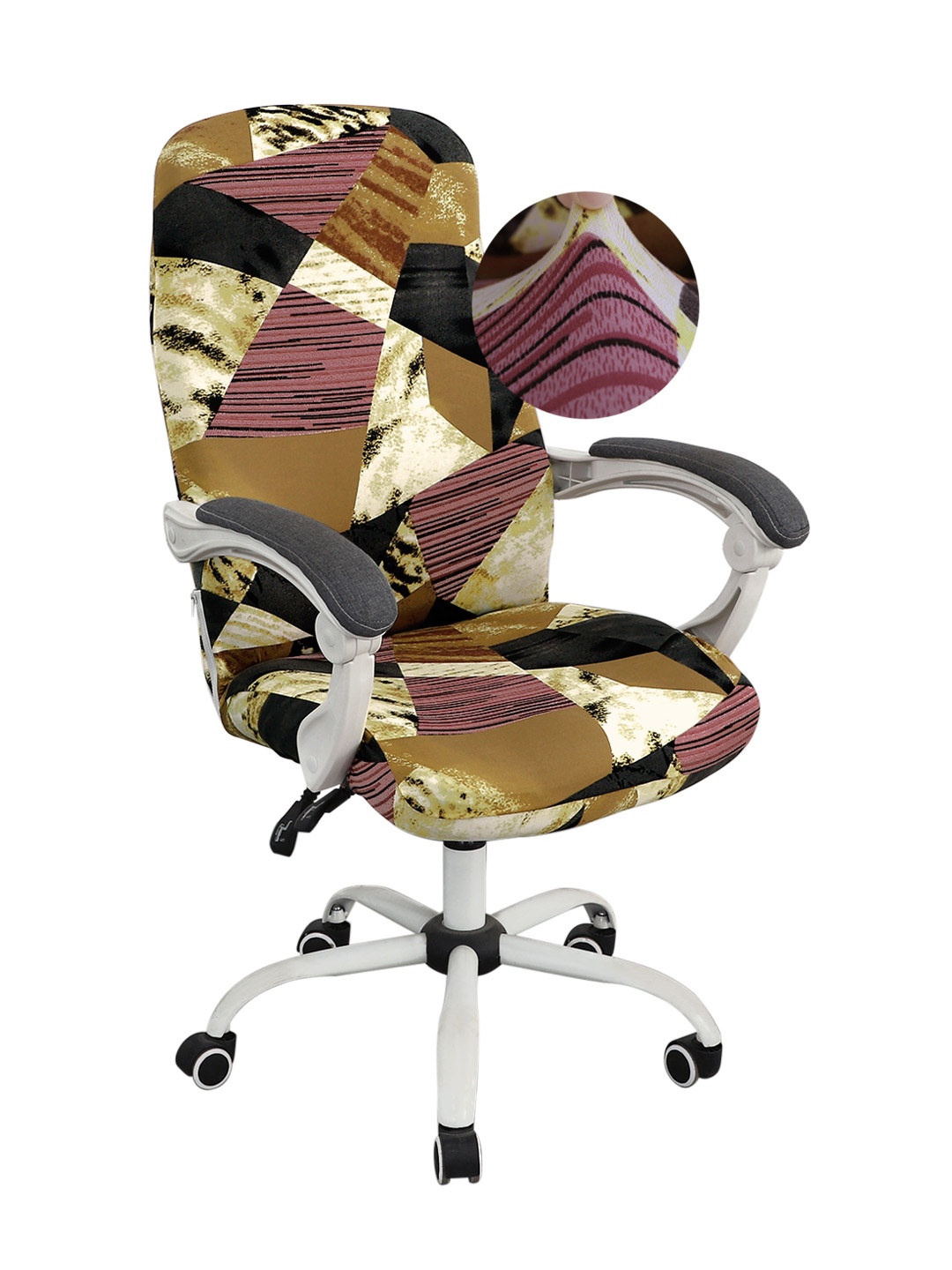 

HOKIPO Beige & Red Abstract Printed Stretchable Chair Cover