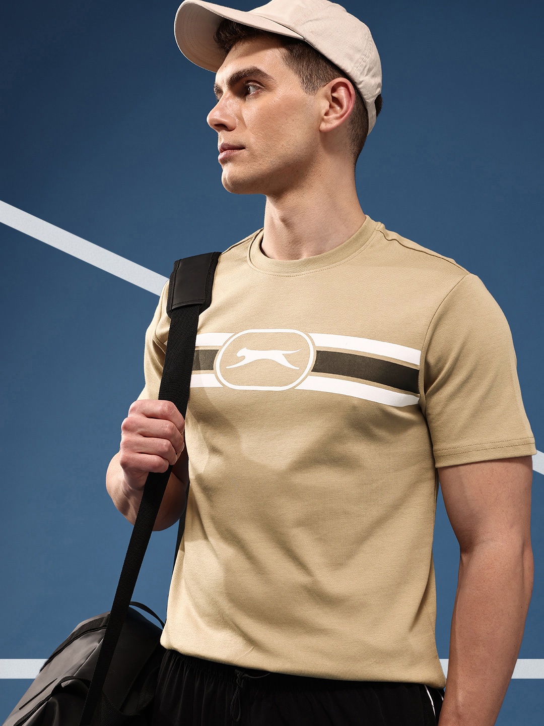 

Slazenger Brand Logo Printed Pure Cotton T-shirt, Beige