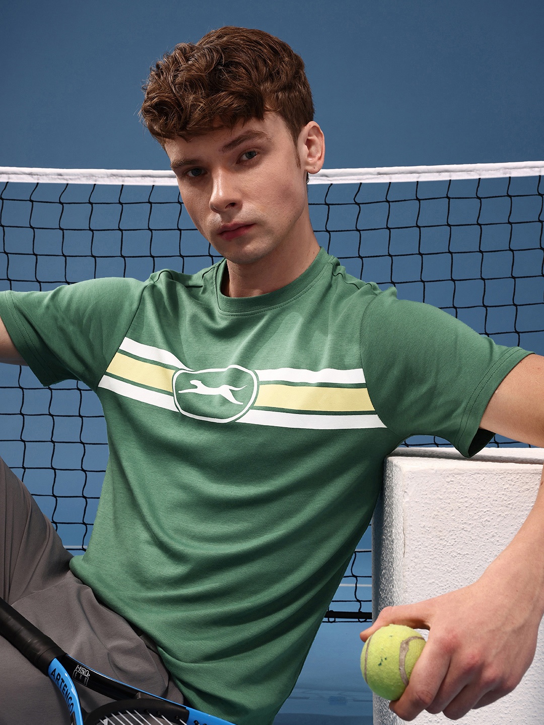 

Slazenger Brand Logo Printed Pure Cotton T-shirt, Green