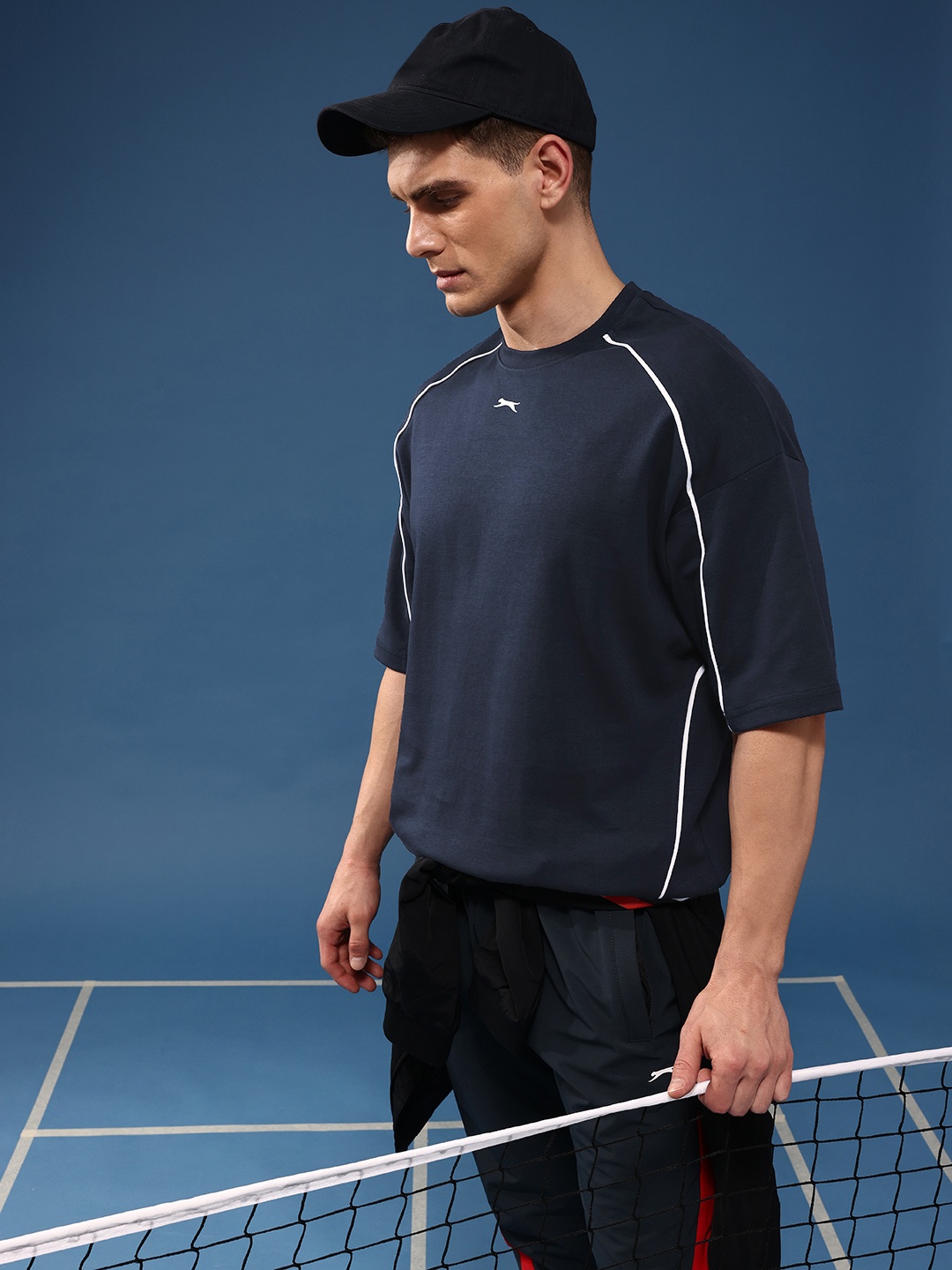 

Slazenger Drop-Shoulder Sleeves Relaxed Fit Pure Cotton T-shirt, Navy blue