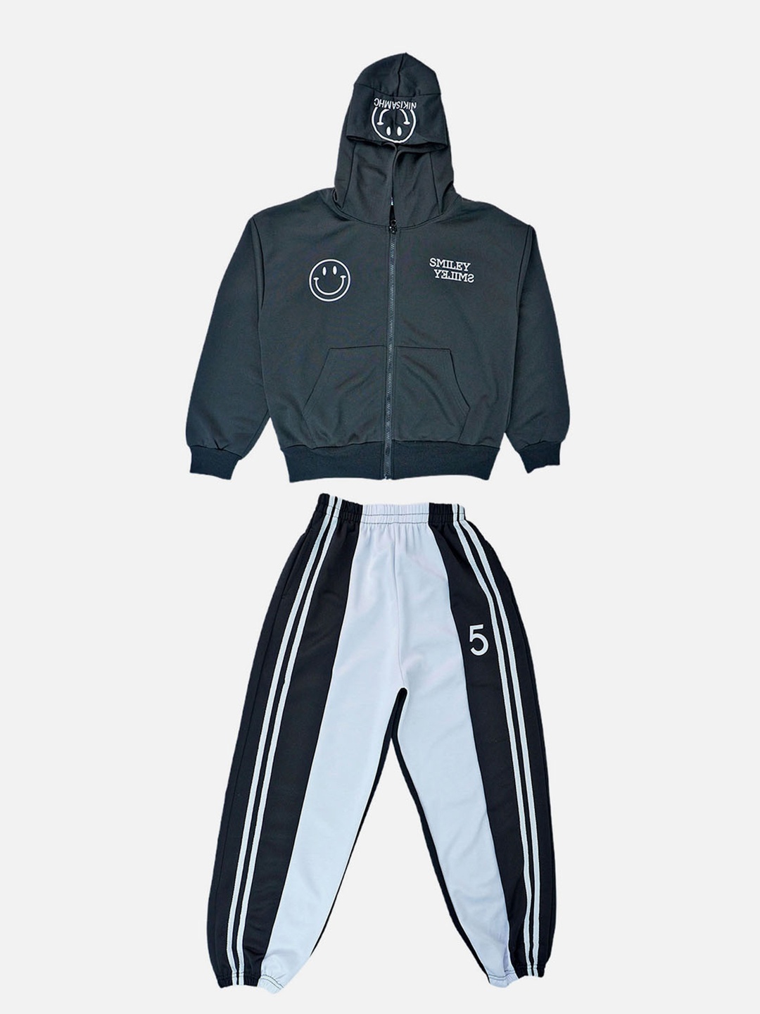 

Little Surprise Box LLP Kids Printed Hooded High-Rise Tracksuit, Black