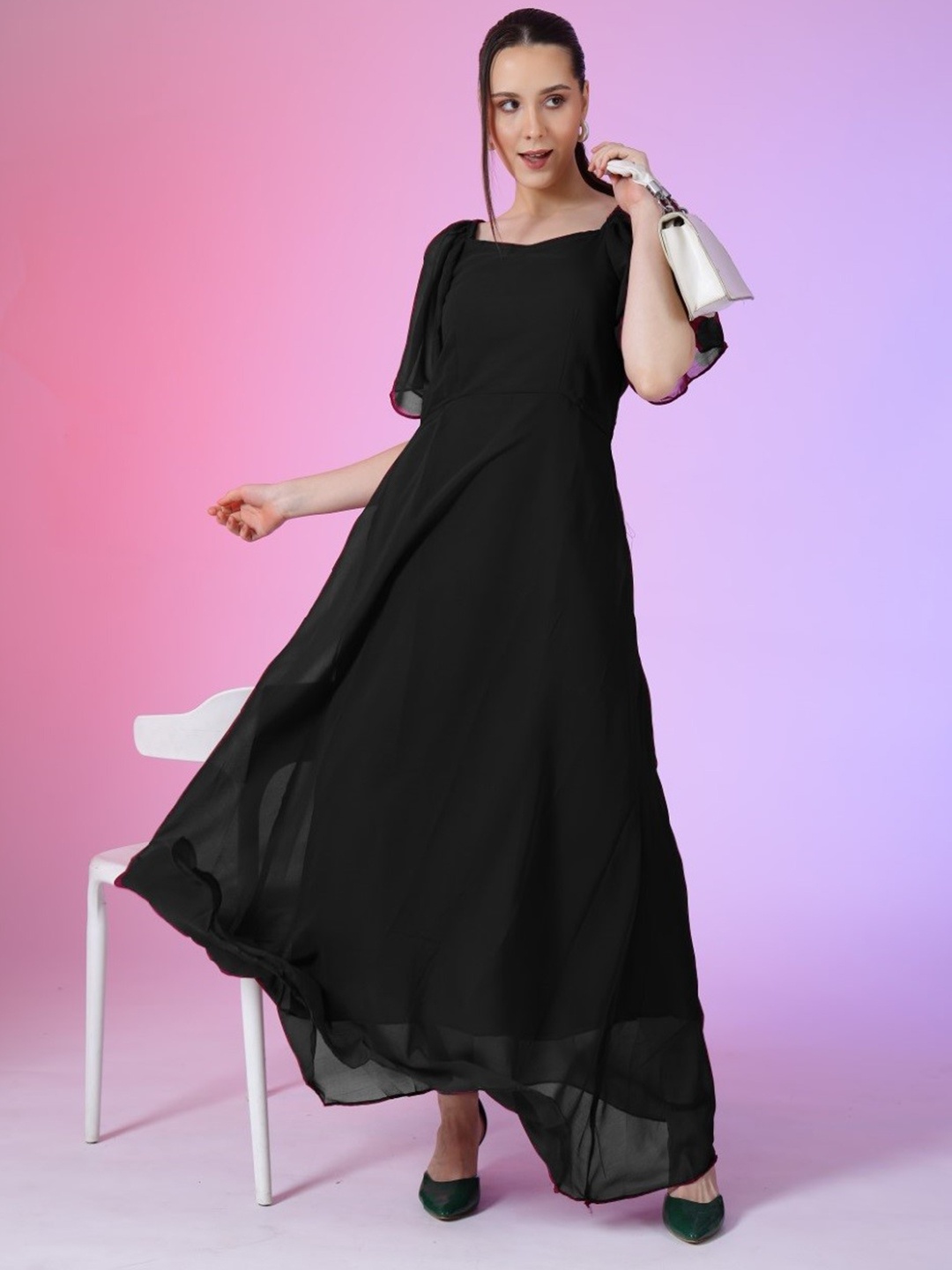 

Krunal Raiyani Women Flared Sleeves Fit & Flare Maxi Dress, Black