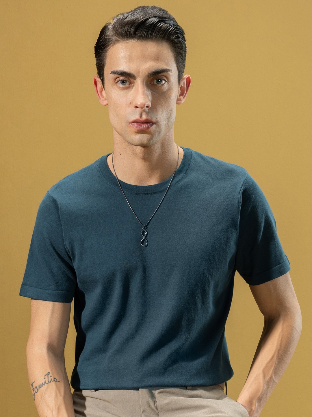 

DaMENSCH Men Ultra Soft Slim-Fit Durable with Fade-Proof Colours InfiKnit T-Shirts, Teal