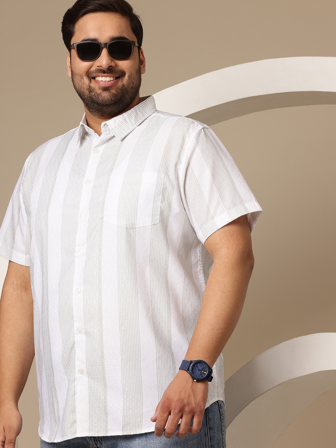 

Sztori Plus Size Striped Casual Shirt, White