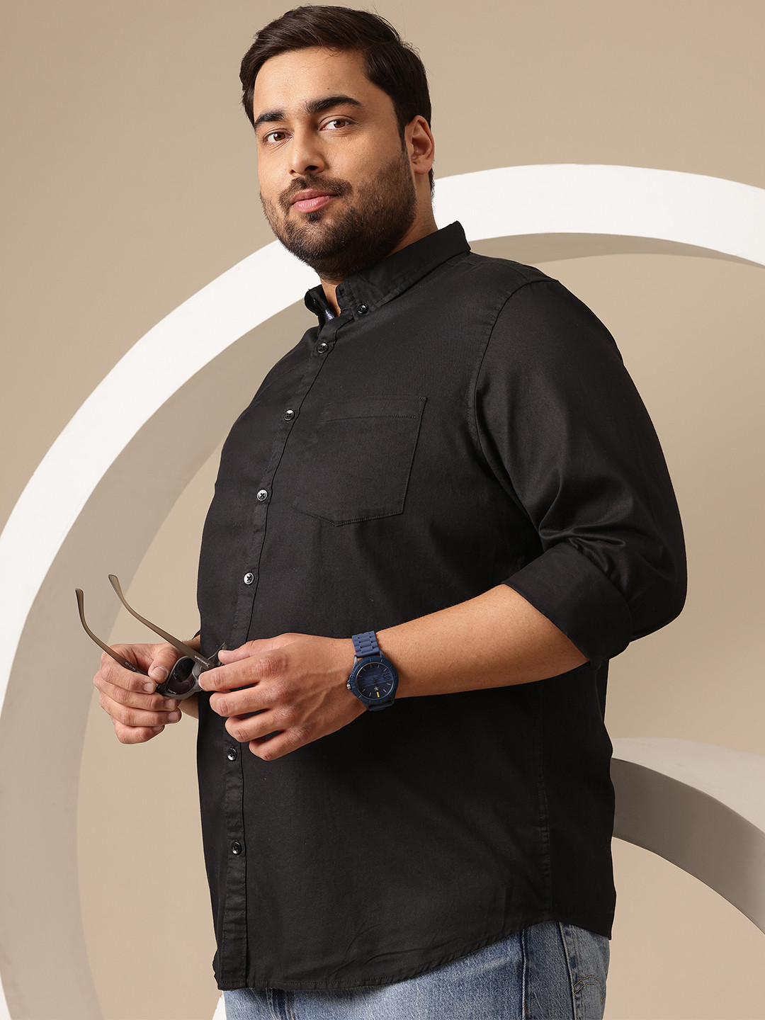 

Sztori Plus Size Solid Casual Shirt, Black