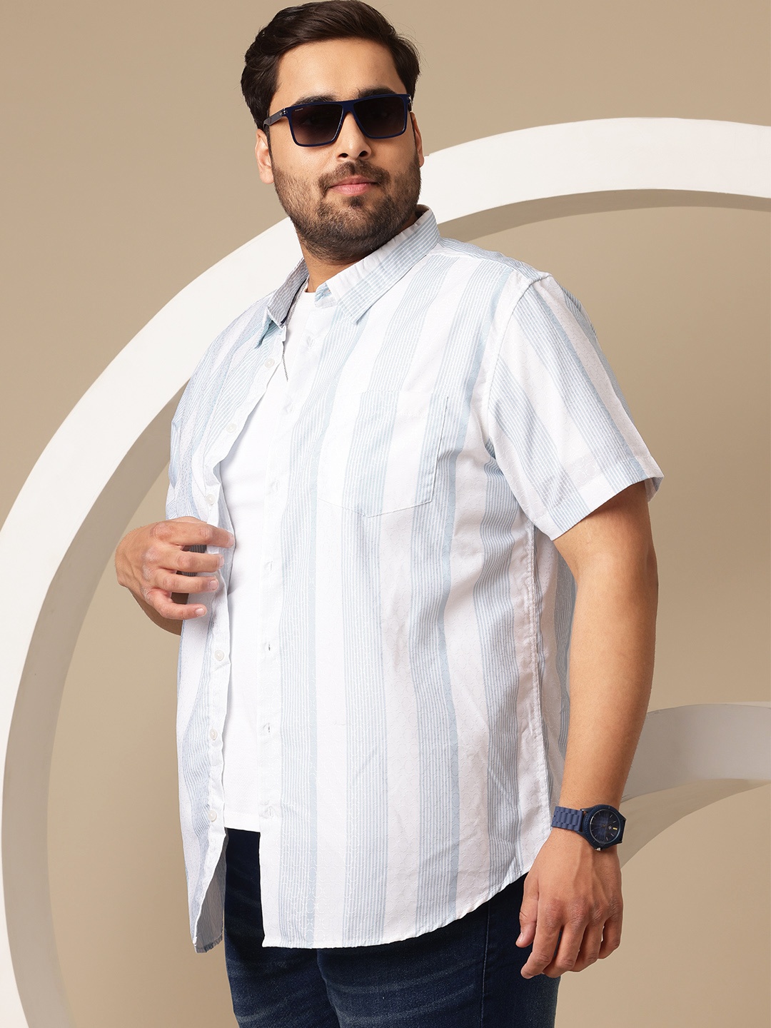 

Sztori Plus Size Striped Casual Shirt, Blue