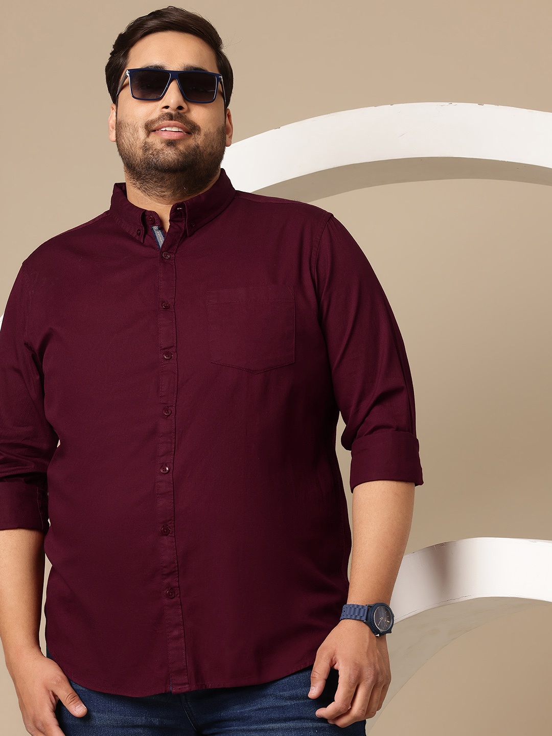 

Sztori Plus Size Solid Casual Shirt, Maroon