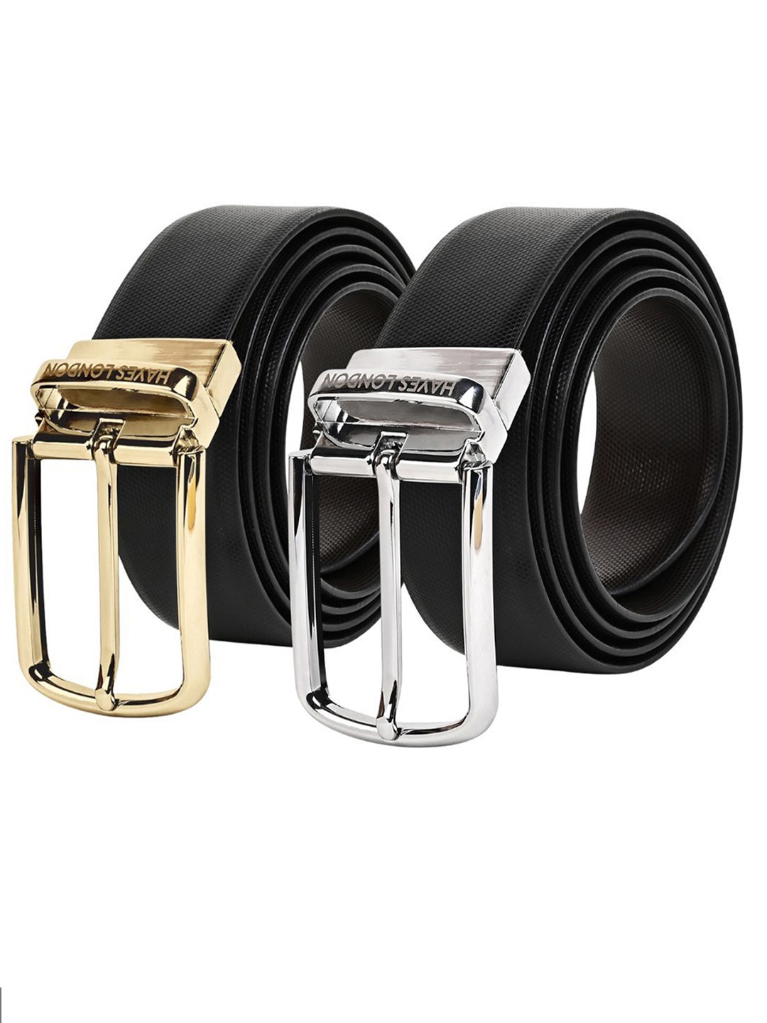 

Hayes London Men Leather Belts Combo Pack Of 2 Genuine Premium Reversible Formal Belt, Black