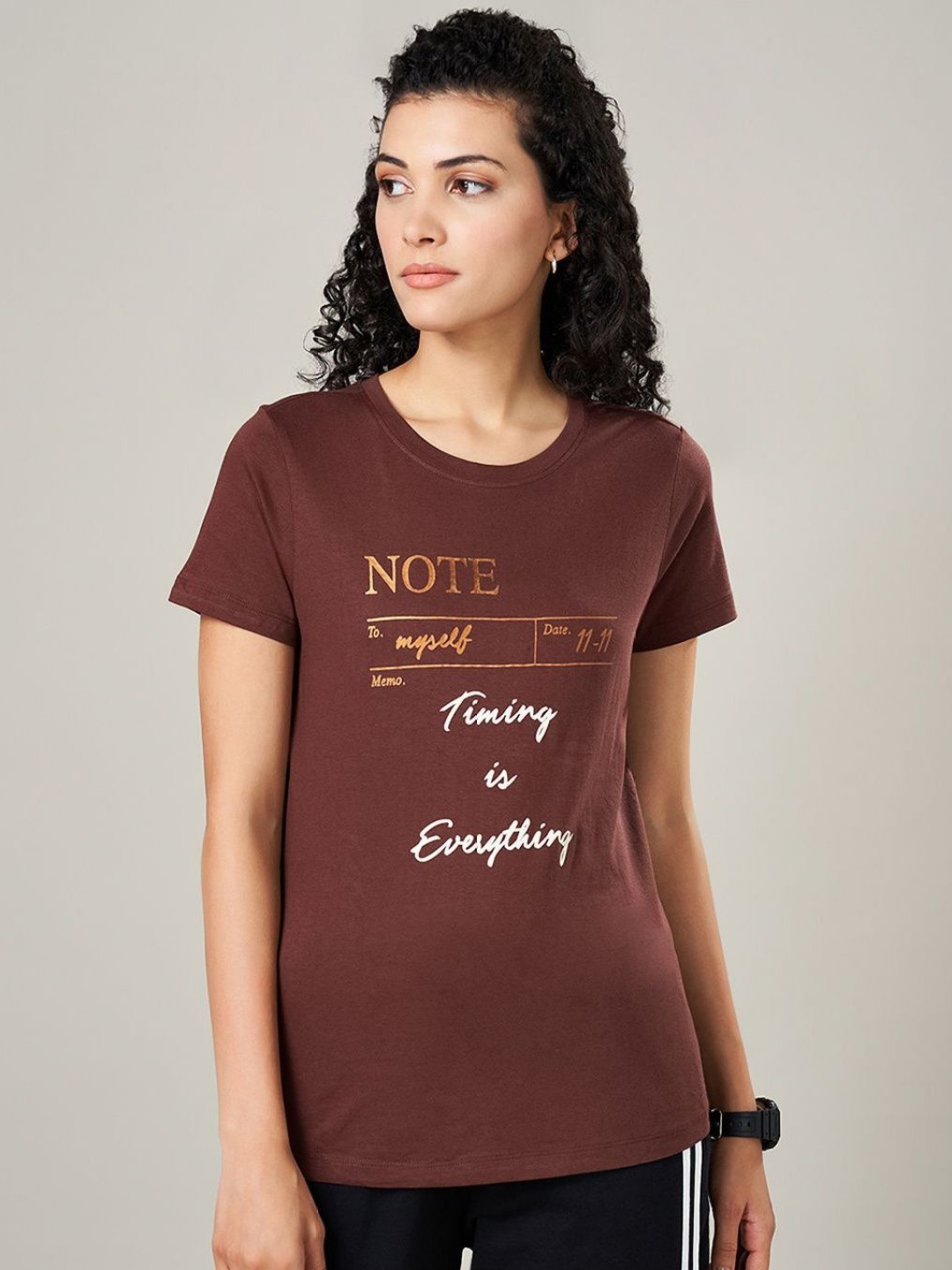 Ajile by Pantaloons Women Typography T-shirt, Brown